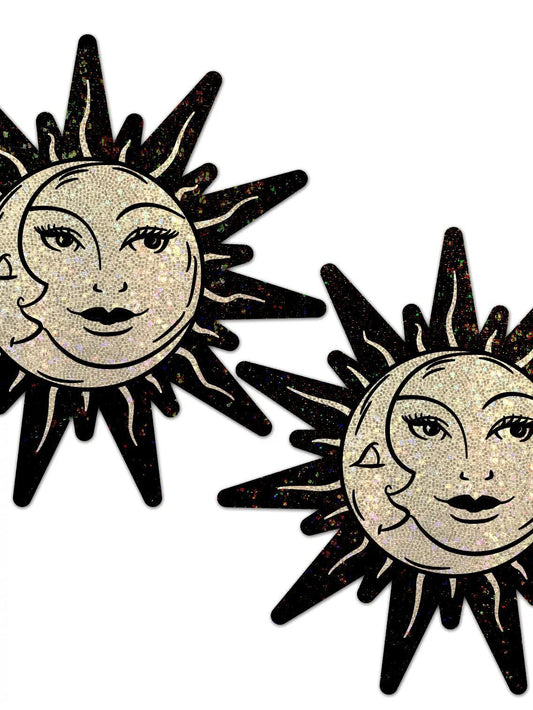 Sun & Moon Faces Glitter Nipple Pasties