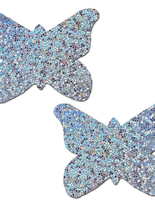 Silver Glitter Butterflies Nipple Pasties