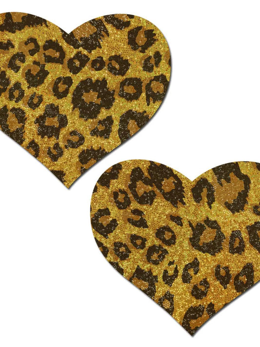 Gold Glitter Cheetah Heart Nipple Pasties