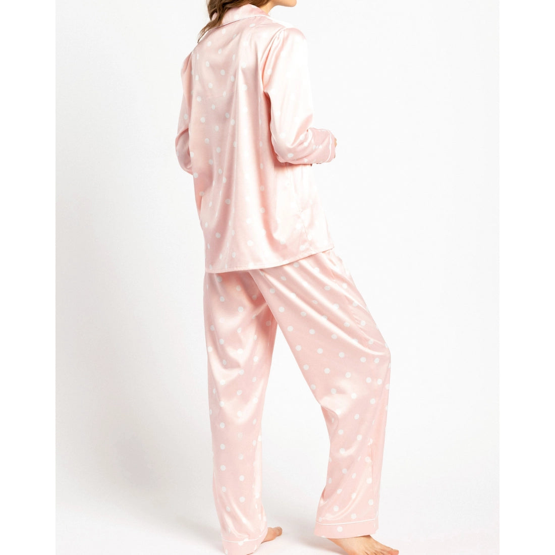 Polka Dot Satin Button-Up Pajama Set
