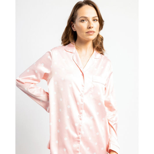Polka Dot Satin Button-Up Pajama Set