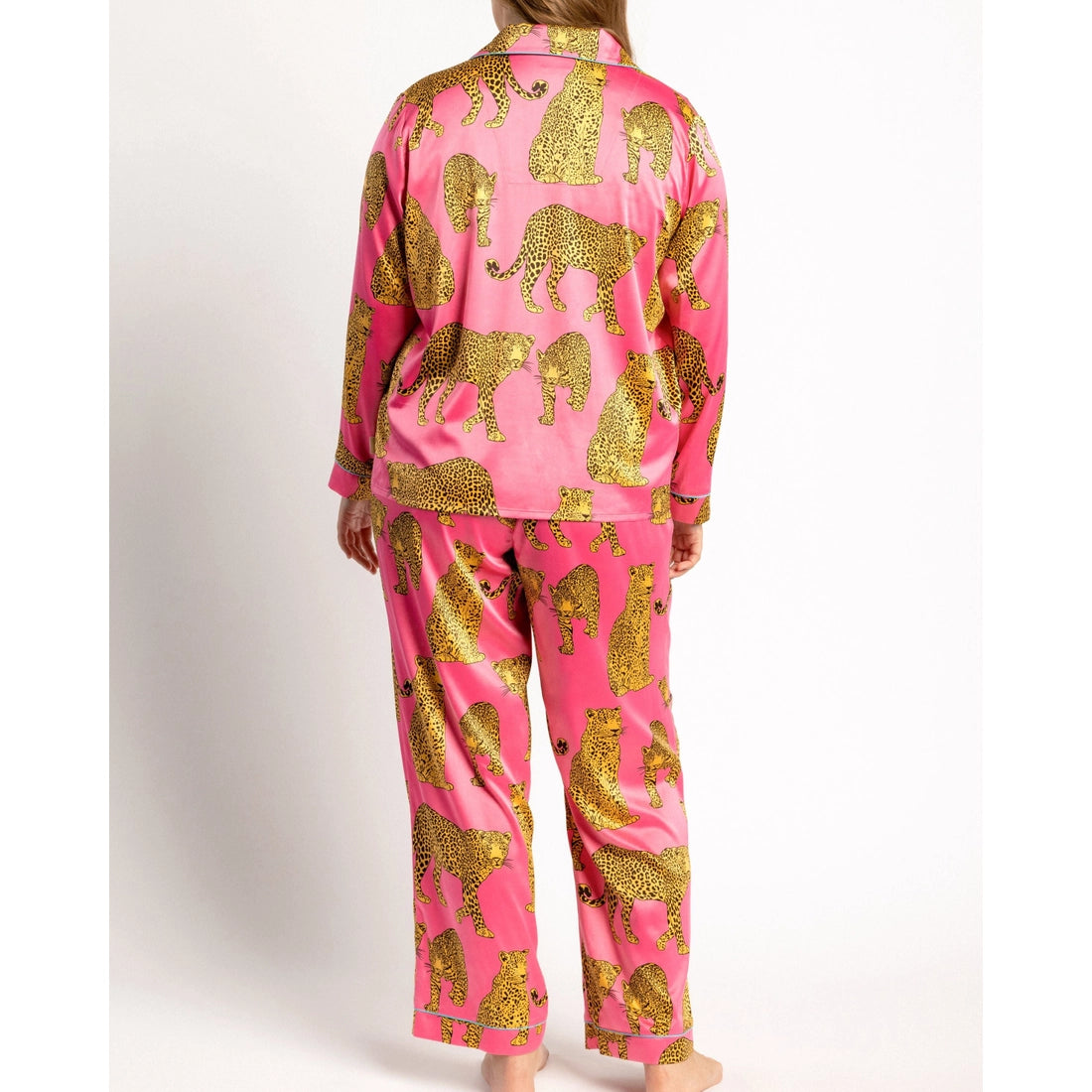 Pink Satin Leopard Button-Up Pajama Set