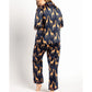 Navy Satin Giraffe Button-Up Pajama Set