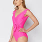 Ruffle Sleeve Wrap Front One-Piece