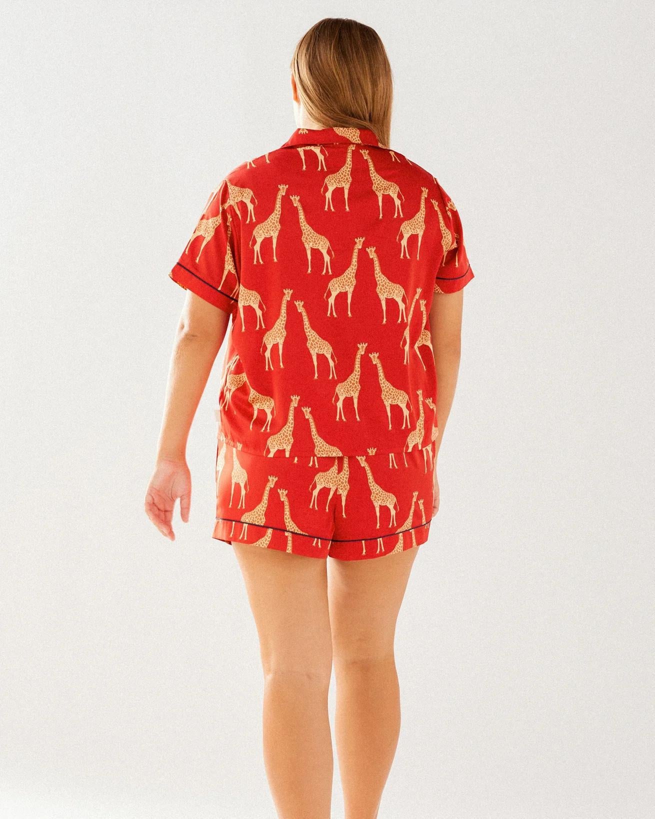 Red Giraffe Print Short Satin PJ