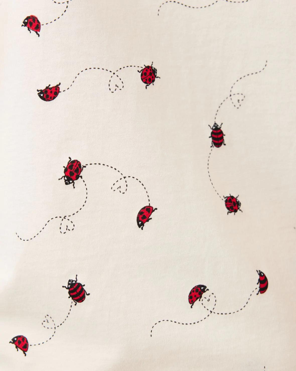 Cream Ladybug Heart Print Short PJ