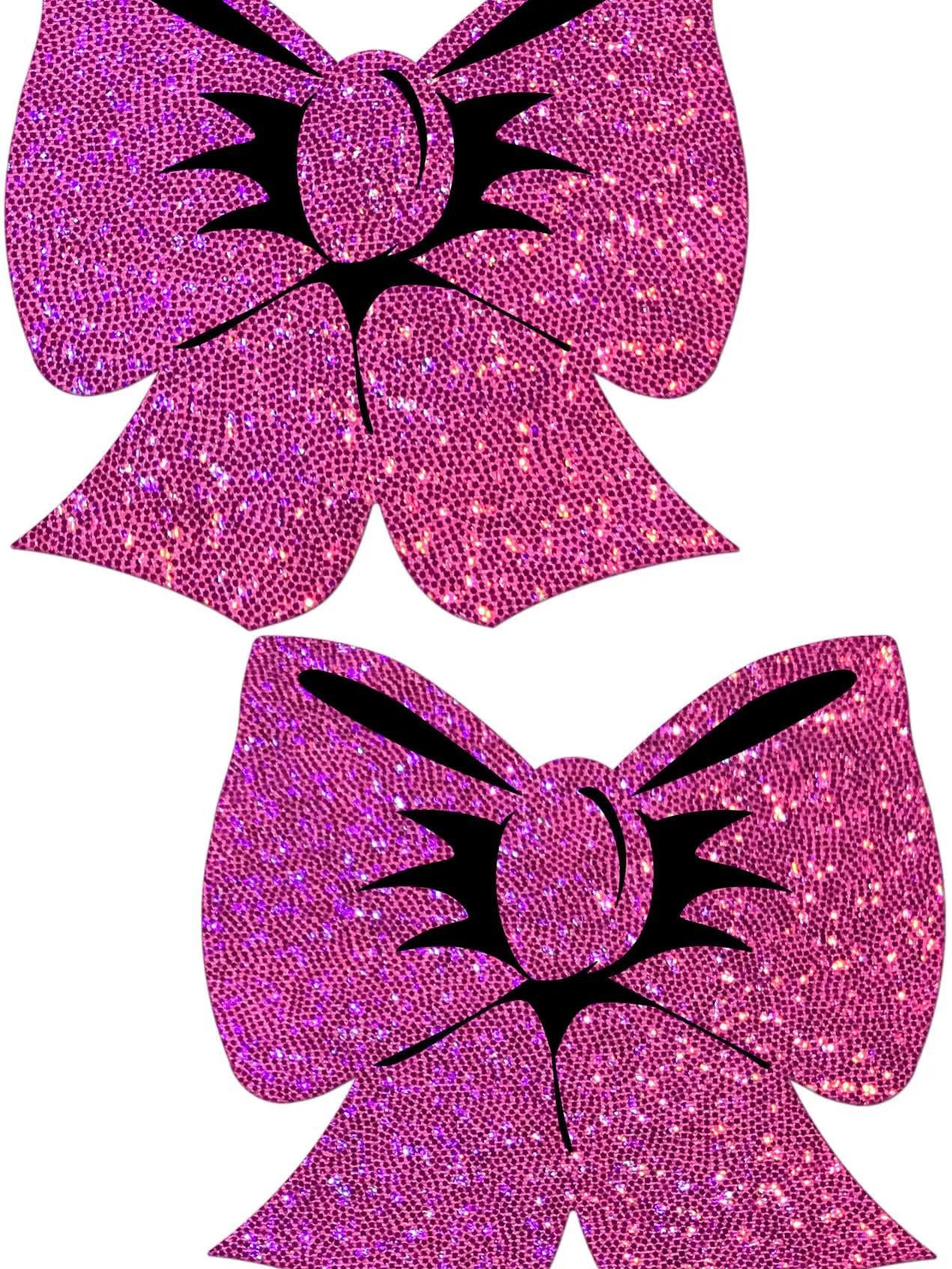 Hot Pink Glitter Bows Nipple Pasties