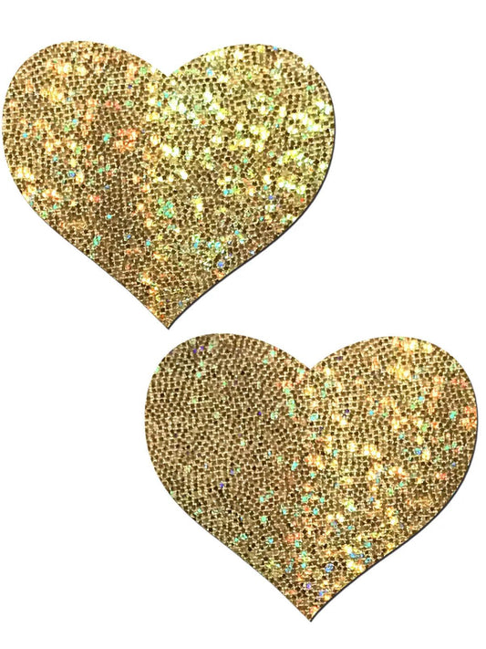 Gold Glitter Hearts Nipple Pasties